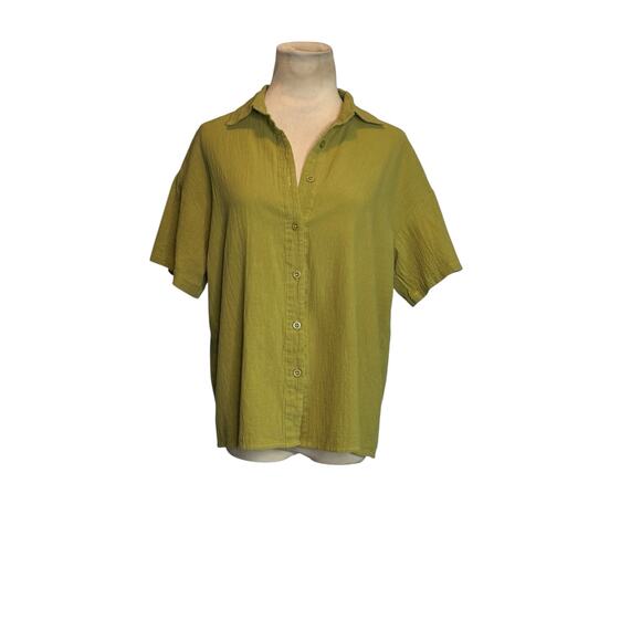 Shein green cotton short sleeves button shirt size Small - Picture 11 of 13